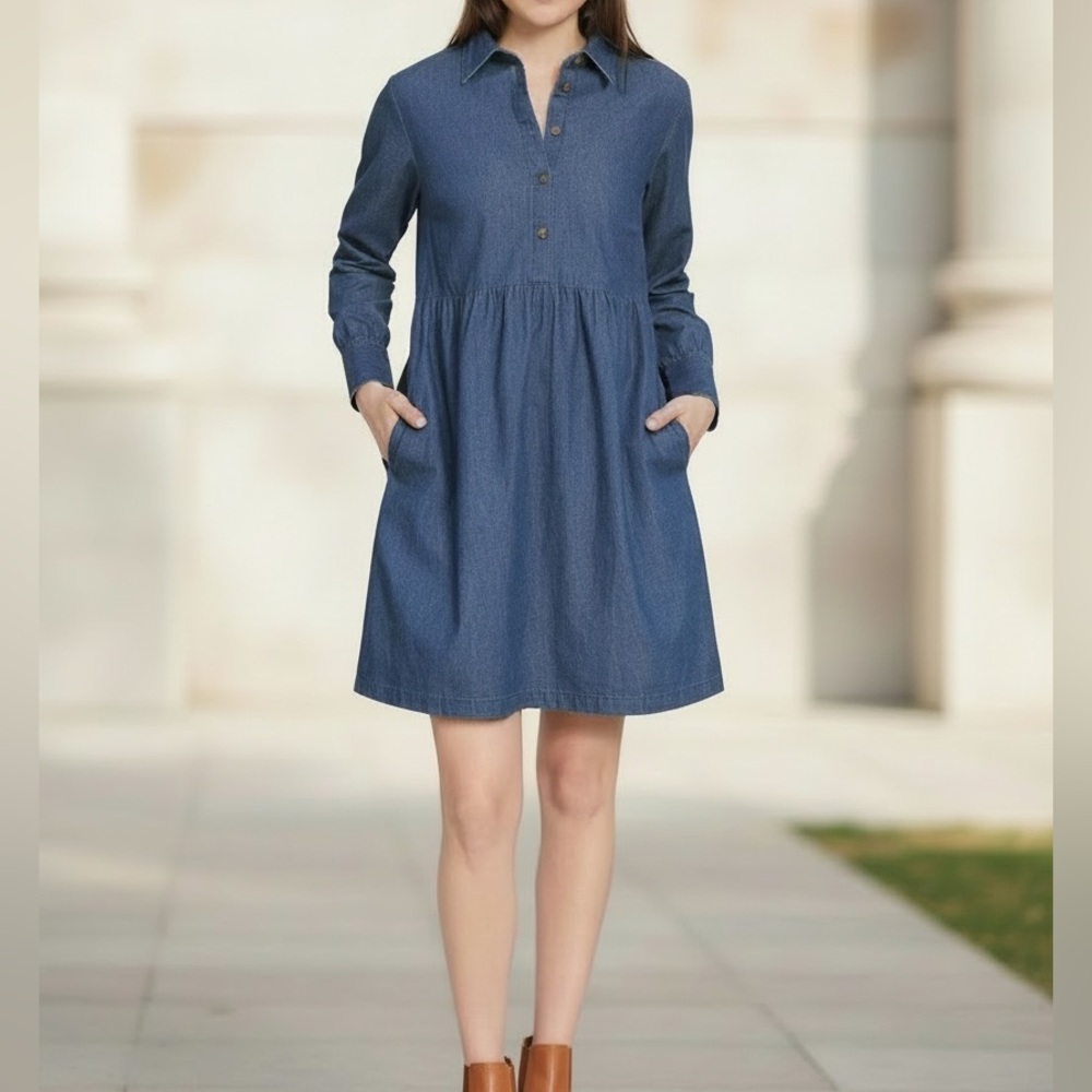 Nine West Denim Dress Women’s Large Brentwood Wash NWT Button Front Lightweight